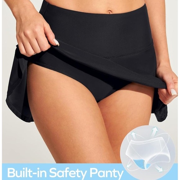 Ewedoos Womens Black Athletic Skort Tummy Control Tennis Golf Skirt with Pocket - Picture 3 of 12